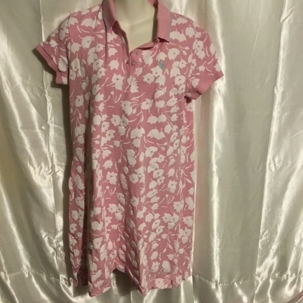 US Polo Assn Light pink Short Sleeve Floral Flower Monogram Mini Dress L